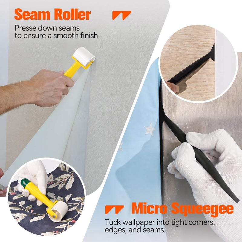 WRAPXPERT Wallpaper Smoothing Tools, Wallpaper Tools for Peel and Stick, Tool Kits for Adhesive Contact Paper, Backsplash Tile, Window Film Installation, with Smoothing Brush, Wall Paper Paste Kit - Image 4